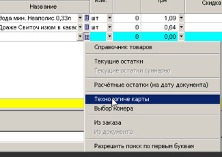 Списание по технологическим карточкам